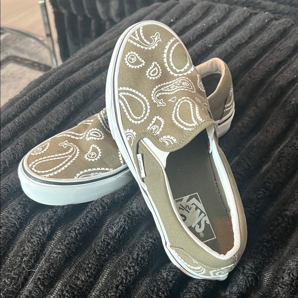 Vans Olive Paisley Slip-On Shoes